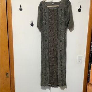Hippie chic Indian Embroidery Green Boho Dress size M